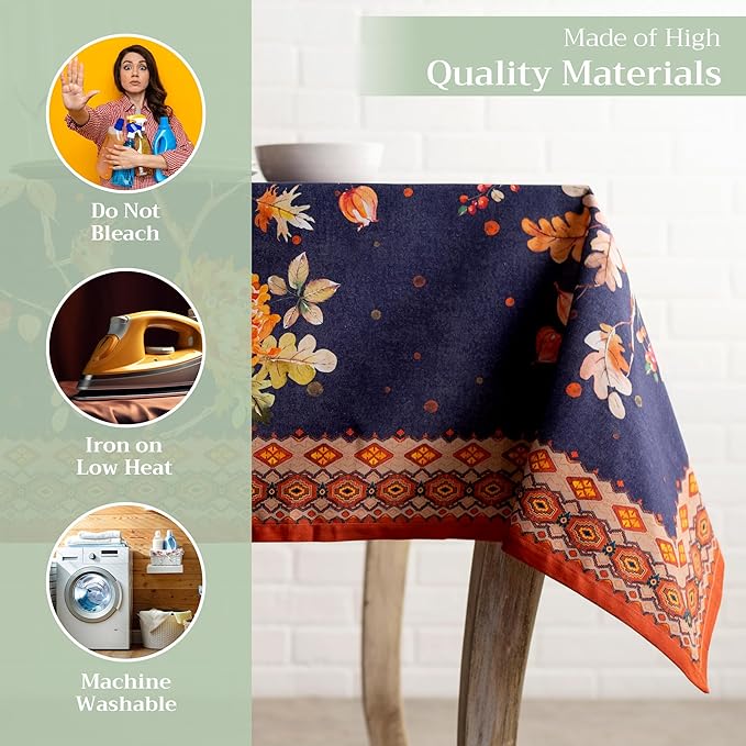 Maison d' Hermine Table Cloth Square Table 100% Cotton 54 x 54 Inches Fall Tablecloth Reusable Everyday Use for Thanksgiving Christmas Decorations Dining Farmhouse Party (Kelim - Infinity)