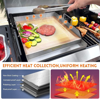 GGC 16" x 12.5" Flat Top Griddle Plate for Gas Grills, Stainless Steel Universal Griddle for Gas Stoves and Camping Stoves, Nonstick Cooking Griddle for Charcoal, Tailgating, Parties