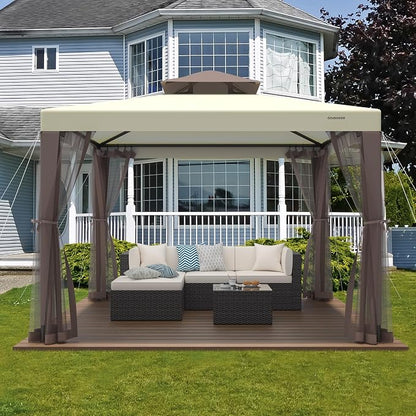 10’x10’ Patio Gazebo Canopy Tent w/Removable Netting, Ventilated Double-tier Top - Image 4