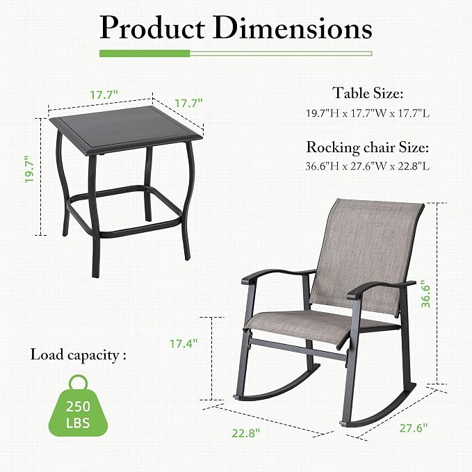 Shintenchi 3 Piece Rocking Bistro Set, Outdoor Furniture - Image 5