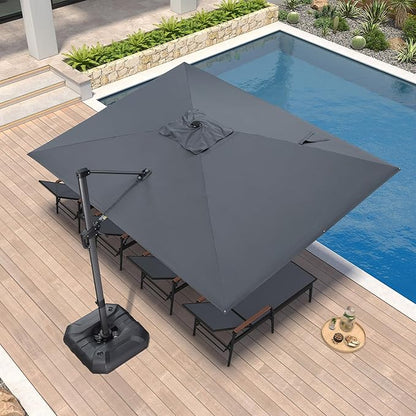 PURPLE LEAF Cantilever Umbrella 9' x 11.5' Rectangle 360° Rotation Grey | Fade - Image 3