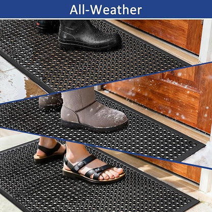 Anti Fatigue Rubber Mats Outdoor Restaurant Kitchen Rubber Drainage Floor Mat Durable No Slip Commercial Bar Floor Mats Used for Garage Black 36" x 60"