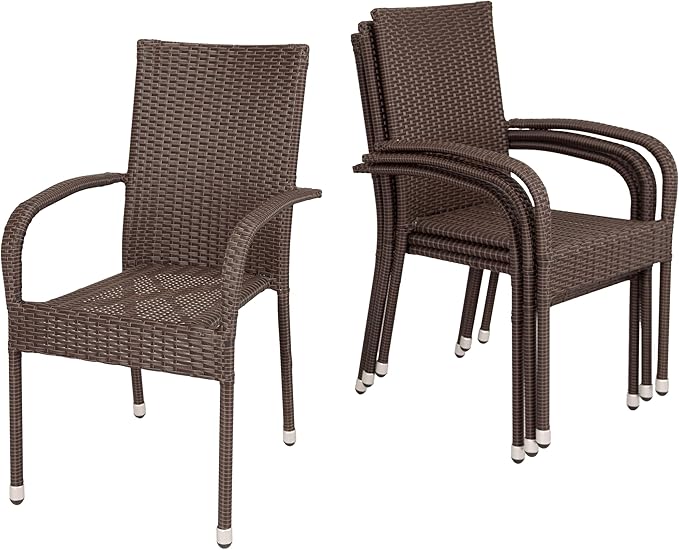 Patio Sense 62664 Morgan Outdoor Wicker Stacking Chairs, Powder-Coated Steel by Patio+Sense