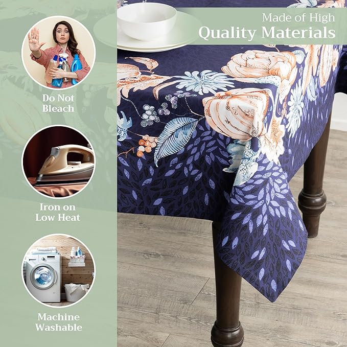 Maison d' Hermine Table Cloth Square Table 100% Cotton 54 x 54 Inches Fall Tablecloth Reusable Everyday Use for Thanksgiving Christmas Decorations Dining Farmhouse Party (Pumpkin Blues)