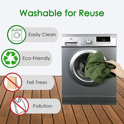 BeeGreen Green Reusable Grocery Bags Wholesale Green Reusable Kitchen Bags Bulk Foldable-Machine Washable with Zipper Storage Pouch 10 Packs
