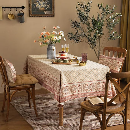 ISAENNE Designer Linen Floral Extra Long Rectangle Tablecloth,Pale Yellow Farmhouse Indoor Table Cloth,Durable Decor Tablecloths for Dining Kitchen Thanksgiving,67"*118"-Chamonix A