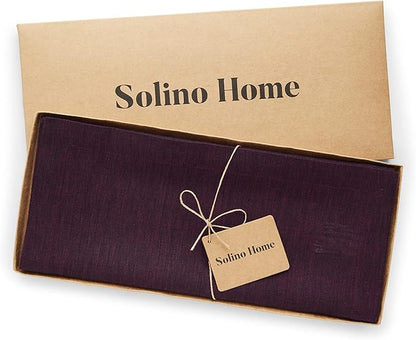 Solino Home Linen Chambray Burgundy Table Runner 156 Inches Long - Athena, 100% Pure Linen 14 x 156 Inch Table Runner for Valentines