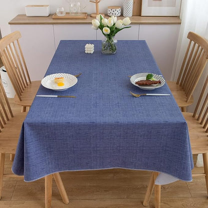 LIBERECOO Vinyl Tablecloth with Flannel Backing, Denim Blue, Waterproof, Stain-Resistant, Easy-Clean Table Cover for Dining, Kitchen, and Outdoor Use, 60" x 102" Rectangle