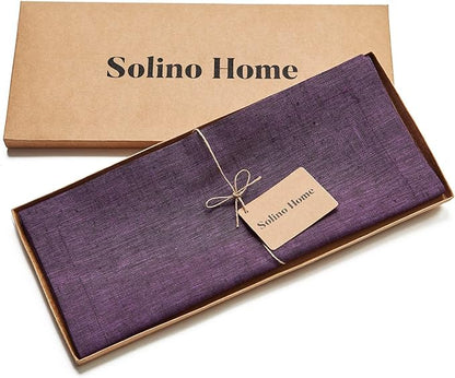 Solino Home Linen Table Runner 90 Inches Long - Athena, 100% Pure Linen Grape Table Runner 14 x 90 Inch for Dining, Winter, Valentines, Spring, Easter