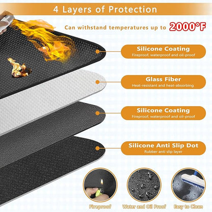 Anze Under Grill Mat for Outdoor Grill, 24 x 42 Inch Anti-Slip BBQ Floor Mats, Easy to Clean Reusable Double-Sided Fireproof Grill Pad, Oil-Proof Waterproof Protector for Indoor Fireplace Pit Mat