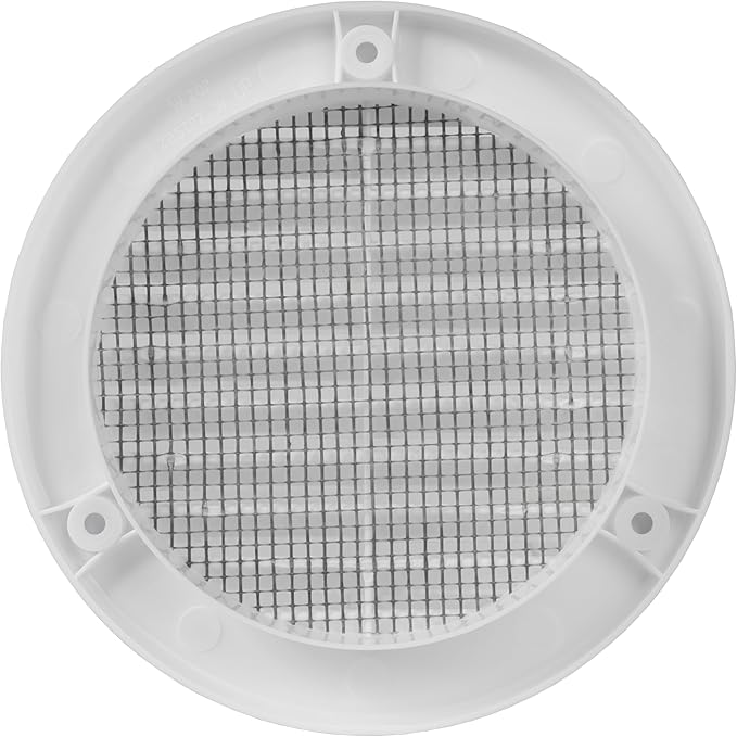 4 Inch [Opening] White Air Vent Cover – Pack of 5 – Plastic Round Air Vent Grill Cover for Wall or Ceiling, Built-in Mesh Screen/HVAC Return Air Register – Modern Louvered Design