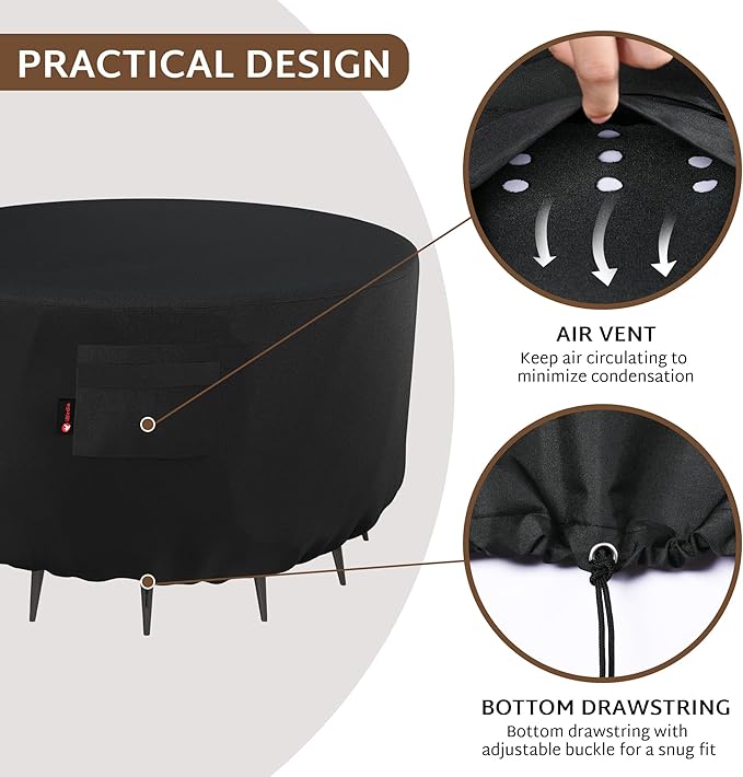 iBirdie Fire Pit Cover Round 36 inch Outdoor Waterproof and Weatherproof Heavy Duty 600D Patio Fireplaces Table Coffee Table Cover