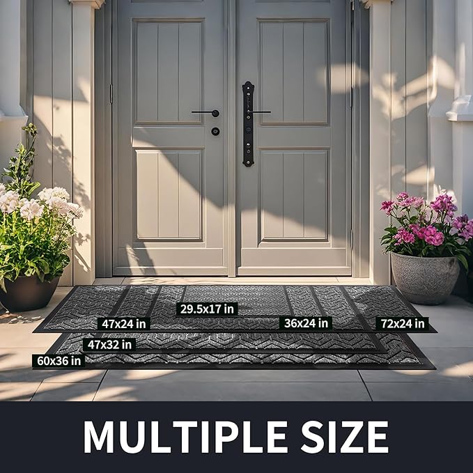 Yimobra Front Door Mat Outside Entrance 29.5x17, Waterproof Heavy Duty Outdoor Mats for Front Door, Non Slip Rubber Entry Mat for Garage Patio Indoor, Mix Grey