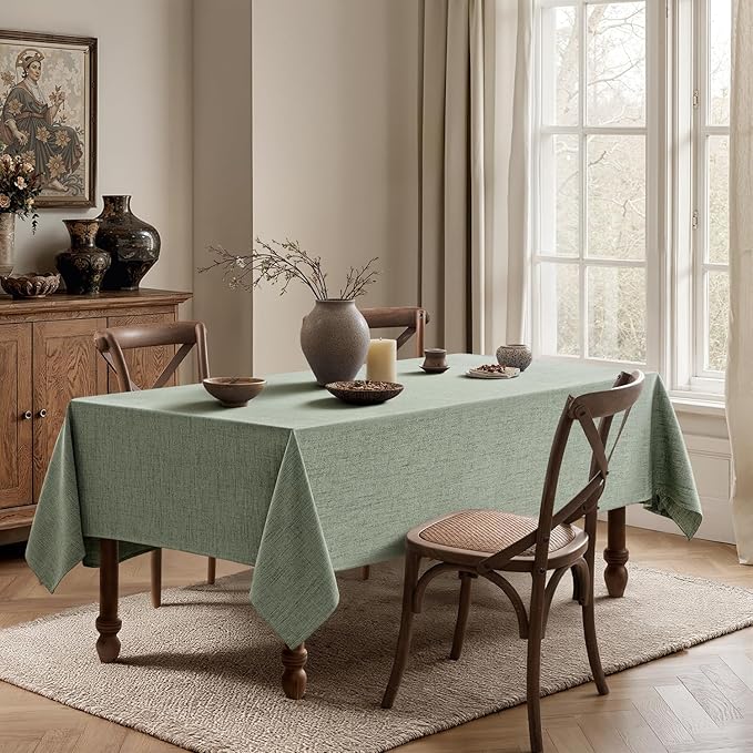 MIULEE Sage Green Linen Polyester Tablecloth 60x104 Inch Spring Rectangle Table Cloth Waterproof,Stain Resistant & Wrinkle Resistant for Dining Party Wedding