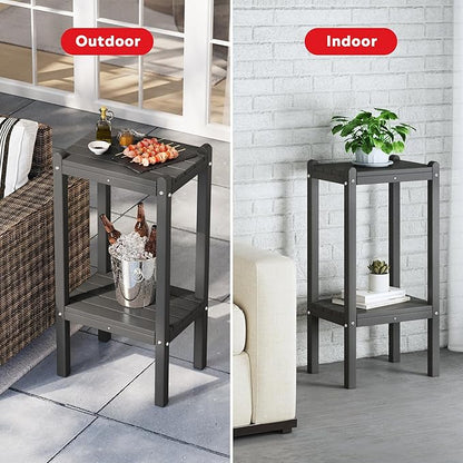 Costaelm Outdoor Side Table, 2-Tier Small Patio Coffee Tables for Outside, Outdoor End Tables for Patio, Adirondack Side Table for Outside, Outside Table for Pool, Porch, Garden, Gray