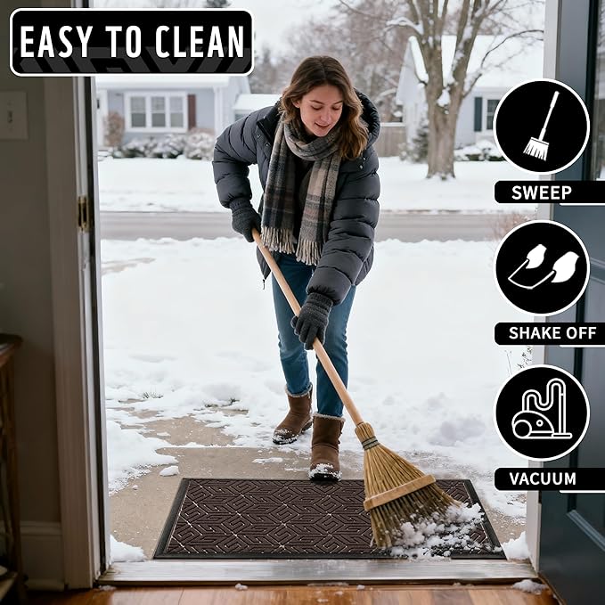 Yimobra Large Door Mat 47x24, All-Weather Waterproof Outdoor Mats for Front Door, Non Slip Rubber Doormat for Patio Proch Outside Entryway Indoor, Brown