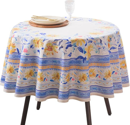 Maison d'Hermine Table Cloth Round Table 100% Cotton Tablecloth for Dining Room, Farmhouse, Home, Hotel, Parties & Wedding - Ideal for Easter Decorations Spring & Summer (Girassol, 63" Round)