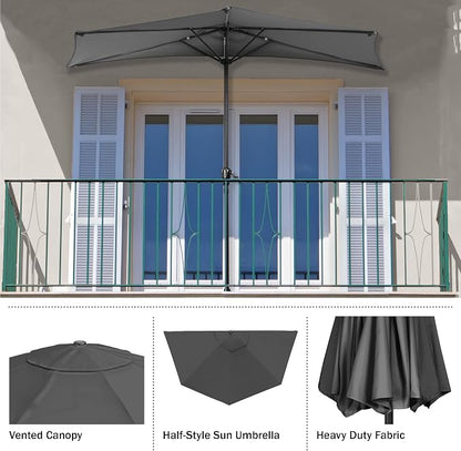 Half Umbrella Outdoor Patio Shade - 9 ft Patio Umbrella - Small Canopy - Image 2