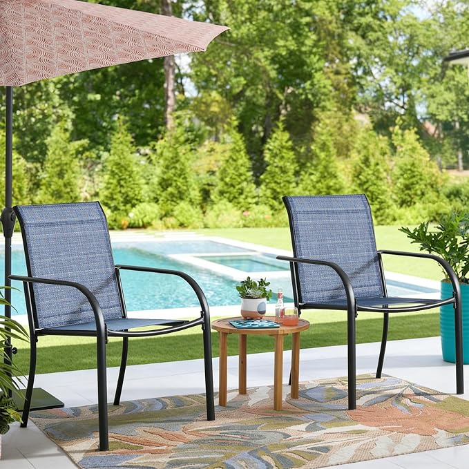 Stackable Patio Chairs Set of 2, Outdoor Dining Chairs by Puntogen