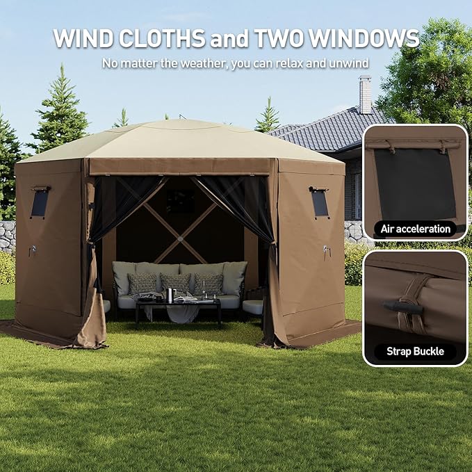 Aoxun 12x12ft Pop Up Canopy Tent, Camping Gazebo Screen Tent, Mesh Windows - Image 3