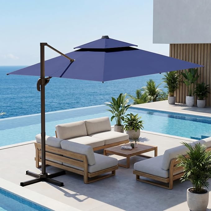 9x12 FT Patio Cantilever Umbrella, Rectangular Heavy Duty Offset Umbrella - Image 9