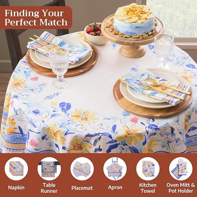 Maison d'Hermine Table Cloth Round Table 100% Cotton Tablecloth for Dining Room, Farmhouse, Home, Hotel, Parties & Wedding - Ideal for Easter Decorations Spring & Summer (Girassol, 69" Round)