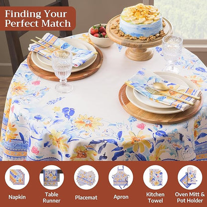 Maison d'Hermine Table Cloth Round Table 100% Cotton Tablecloth for Dining Room, Farmhouse, Home, Hotel, Parties & Wedding - Ideal for Easter Decorations Spring & Summer (Girassol, 63" Round)