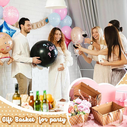 Pinkunn 48 Pcs Basket for Gifts Empty DIY Bulk Party Gift Basket Kit with Handles Market Trays for Packages Wrapping Wedding Party Anniversary Display(Brown, White,Polka Dots)