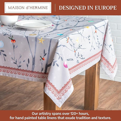 Maison d' Hermine Table Cloth Rectangle Table 100% Cotton 70 x 90 Inches Fall Tablecloth Reusable Everyday Use for Thanksgiving Christmas Decorations Dining Farmhouse Party (Fairy Christmas)
