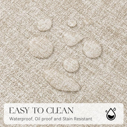 MOSAYT Placemats Set of 4, Heat Resistant Vinyl Place Mats with Coasters, 100% Waterproof Wipeable & Washable Faux Leather Table Mats for Kitchen Dining Party Indoor Outdoor, 12" x 17", Beige