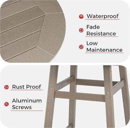 Costaelm Patio Bistro Table, 42" Counter Height Round Patio Cocktail Bar Table with Umbrella Hole, Outdoor Bistro Dining Pub Table for Front Porch Deck Backyard Garden, Weathered Wood