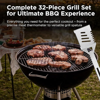 Kaluns Grilling Accessories, Dad Gifts for Christmas Grilling Gifts, Heavy Duty Stainless Steel Grill Set BBQ Grill Accessories for Outdoor Grill with Aluminum Case and Apron, Best Gifts for Men Dad