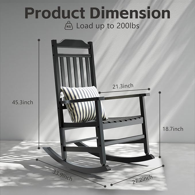 Patio Rocking Chair Outdoor Set of 2, Oversized Porch Rocker, High Back Smooth - Image 3
