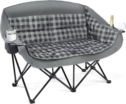 Double Camping Chair Loveseat -2 Person Oversized Padded Outdoor Camp Couch | by PUVASIA
