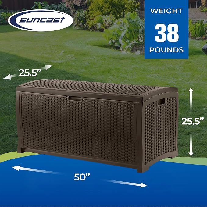 Suncast 99 Gallon Plastic Wicker Deck Box Container Storage - Image 3