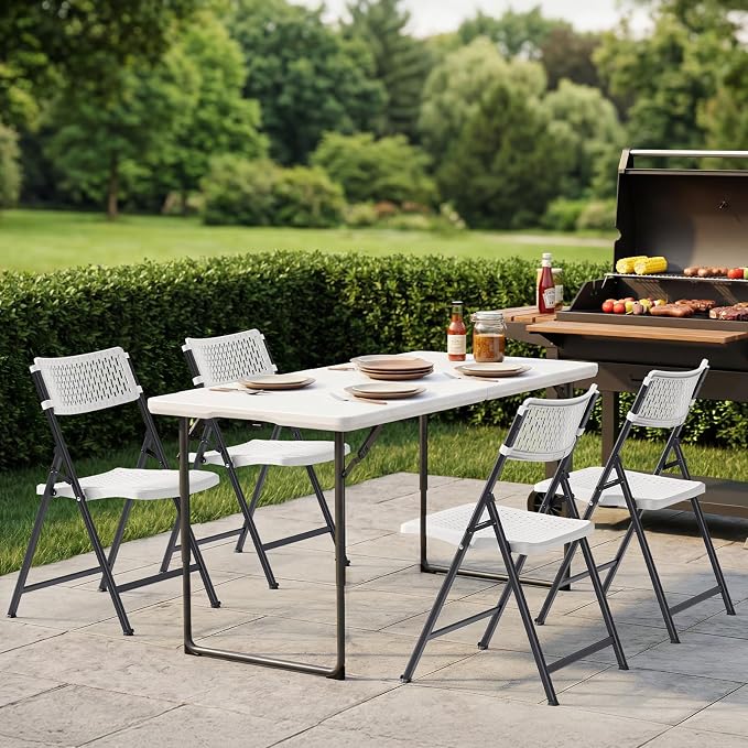 White Folding Chairs 4-Pack, Mesh Injection Molded Plastic - Image 6