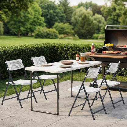 White Folding Chairs 4-Pack, Mesh Injection Molded Plastic - Image 6