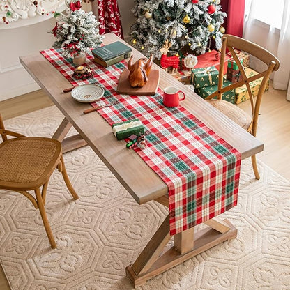 Red Gold Plaid Christmas Table Runner, Winter Holiday Table Runners 72 inches Long Xmas Decorations Indoor Outdoor Farmhouse Home Kitchen Dining Party Decor