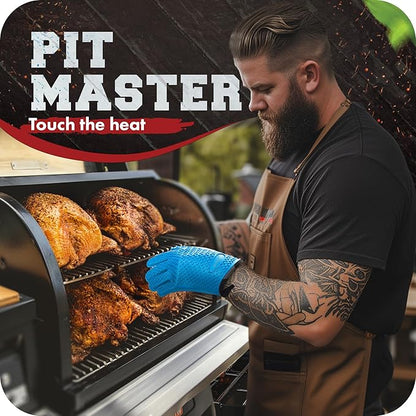 KITCHEN PERFECTION Silicone Smoker Oven Gloves-Extreme HeatResistant BBQ Gloves-Handle Hot Food Right on Your Grill BBQ Fryer&Pit|Waterproof Grilling Cooking Baking Mitts|Superior Value Set+3 Bonuses