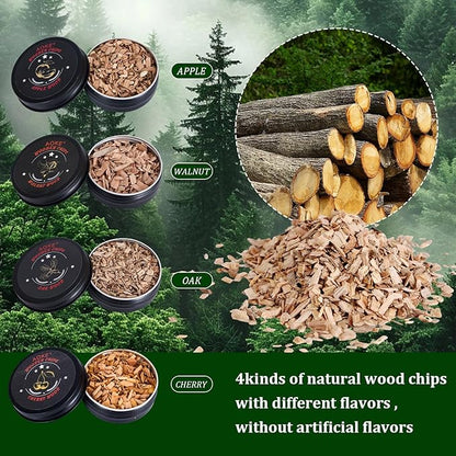Cocktail Smoker Kit, AOKE Golden Metallic Whiskey Smoker Kit with 4 Flavors Wood Chips for Whiskey and Bourbon, Old Fashioned Smoker kit for Enhancing Drink Flavors, Whiskey Gifts for Men (no Torch)