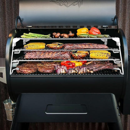 21" 3-Tier Foldable Sliding Jerky Racks for Traeger, Pit Boss, GMG, Camp Chef and More Smoker Grills, 830"² Cooking Space Expansion Accessory for Barrel Pellet Grills