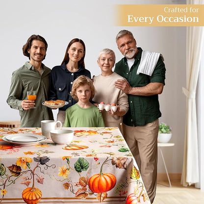 Maison d' Hermine Table Cloth Rectangle Table 100% Cotton 54 x 72 Inches Fall Tablecloth Reusable Everyday Use for Thanksgiving Christmas Decorations Dining Farmhouse Party (Potiron)