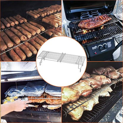Hisencn Universal Grill Rack for Gas/Wood Pellet/Griddle/Smoker Grill, Adjustable Warming Rack, Upper Rack with Foldable Leg, Adjustable Length 15.3-22.1 in (Universal Grill Rack)