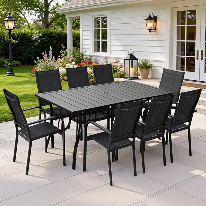Patio Chairs Set of 8, Stackable Outdoor Dining Chairs, All Weather Breathable - Image 2