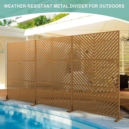 Metal Privacy Screen for Outdoor & Indoor Use, Free Standing Privacy Screen for Patio Garden Pool, 72" H x 47" W Decoative Privacy Panels, Weather Resistant, Easy Assembly (Rust Parallel Line)