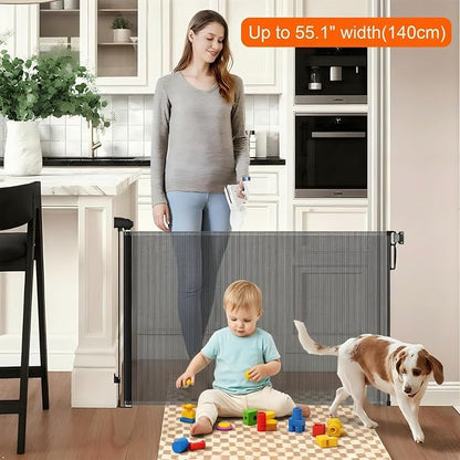 Retractable Safety gate, pet/Dog/cat Temporary Door, Baby Safety Temporary Door,for Doorways and Stairs,Expands to 55.1" Wide,One-Hand Operation,Easy Installation(Black 33.5"x55.1")
