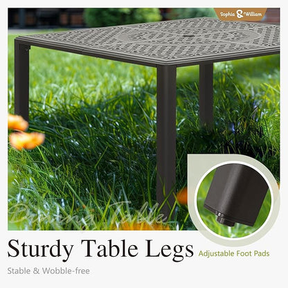 Sophia & William Outdoor Dining Table 4-Person Square Cast Aluminium, Patio Bistro Table with 2.2" Umbrella Hole for Porch Backyard, Bronze