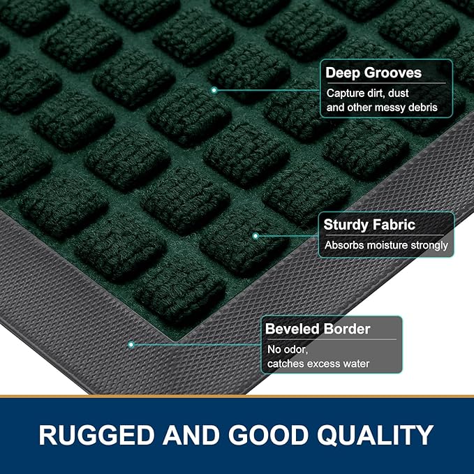 Smiry Front Door Mat Outside Entrance, Heavy Duty Natural Rubber Doormat, Non Slip, Trap Dirt and Moisture, Easy Clean, Low Profile Welcome Floor Mats for Indoor Outdoor Entry, 47x23 Inch, Black Green