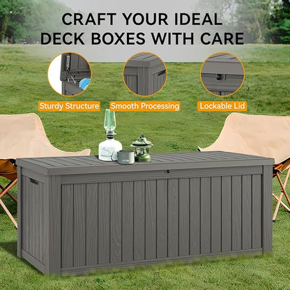 150 Gallon Outdoor Storage Box, Resin Deck Boxes Outdoor Waterproof For Patio Furniture, Garden Tools, Pool Supplies, Durable And UV Resistant, Lockable