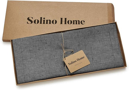 Solino Home Linen Table Runner 72 Inches Long - Athena, 100% Pure Linen Charcoal Grey Dining Table Runner 14 x 72 Inch for Winter - Handcrafted and Machine Washable